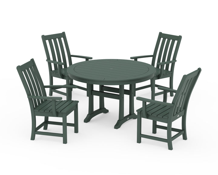 POLYWOOD® Vineyard 5-Piece Round Dining Set with Trestle Legs