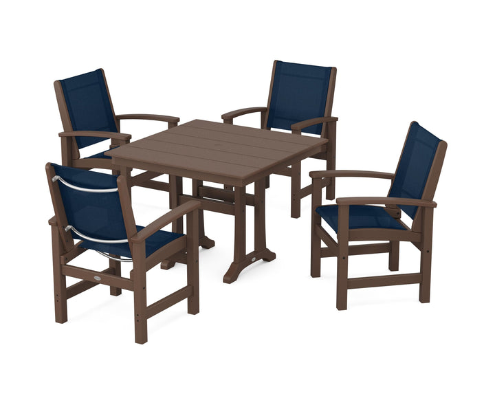 POLYWOOD® Coastal 5-Piece Farmhouse Dining Set With Trestle Legs