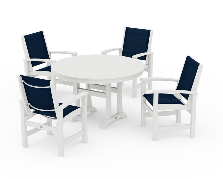 POLYWOOD® Coastal 5-Piece Round Dining Set with Trestle Legs