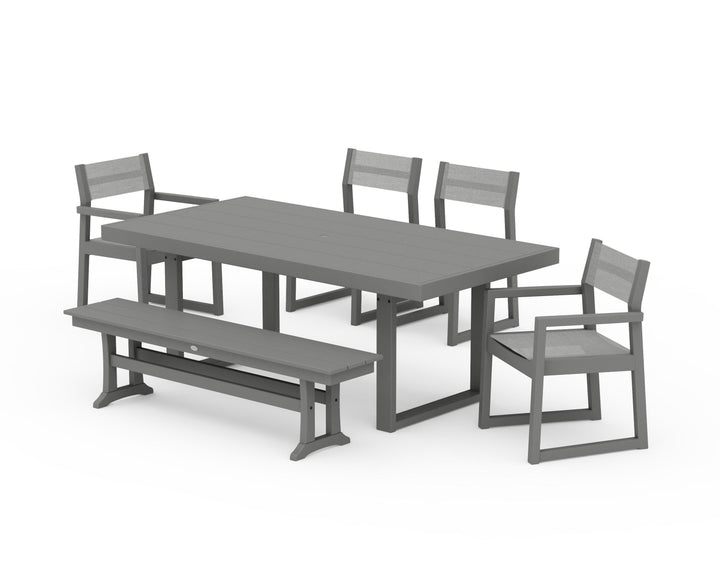 POLYWOOD® EDGE Sling 6-Piece Dining Set with Bench