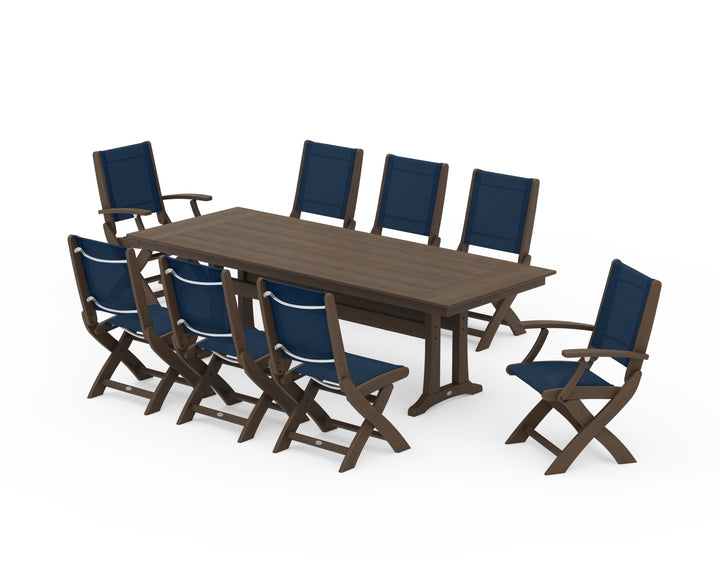 POLYWOOD® Coastal 9-Piece Folding Dining Chair Farmhouse Dining Set with Trestle Legs
