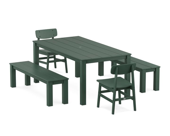 POLYWOOD® Modern Studio Urban Chair 5-Piece Parsons Dining Set with Benches