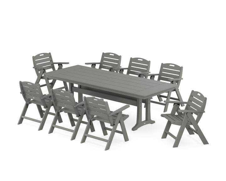 POLYWOOD® Nautical Lowback 9-Piece Farmhouse Dining Set with Trestle Legs