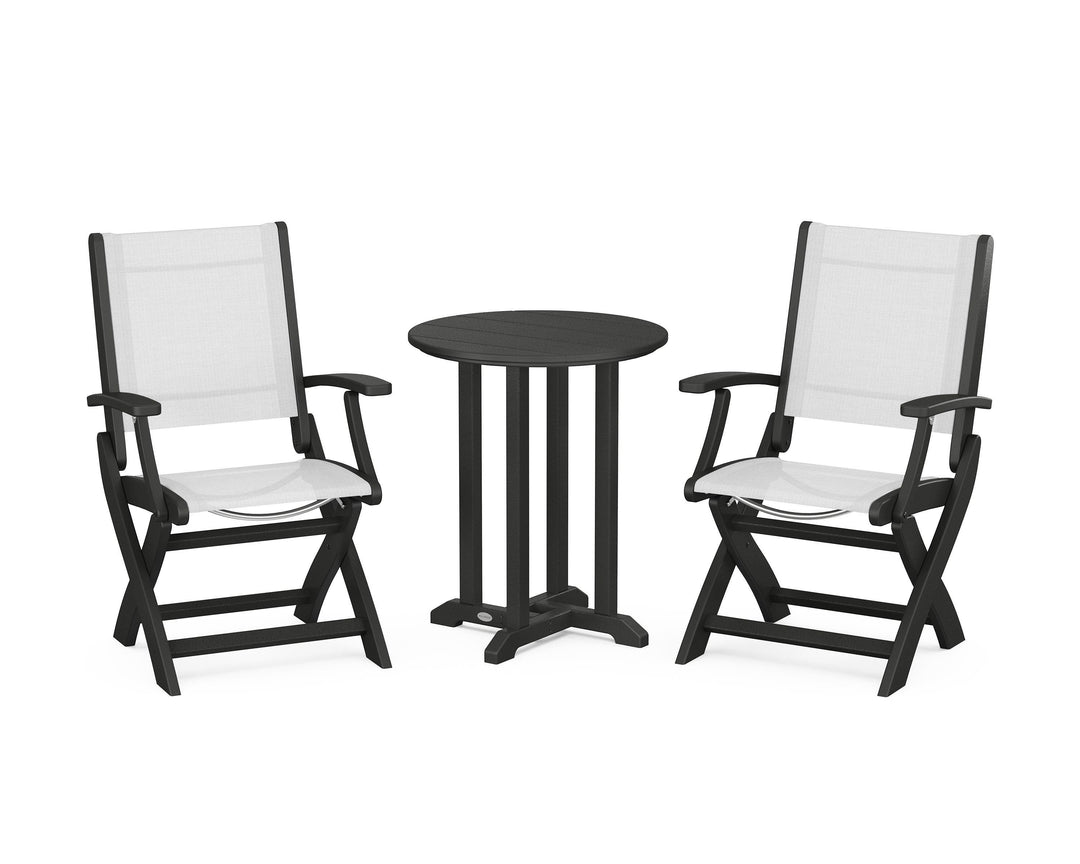 POLYWOOD® Coastal Folding 3-Piece Round Bistro Dining Set