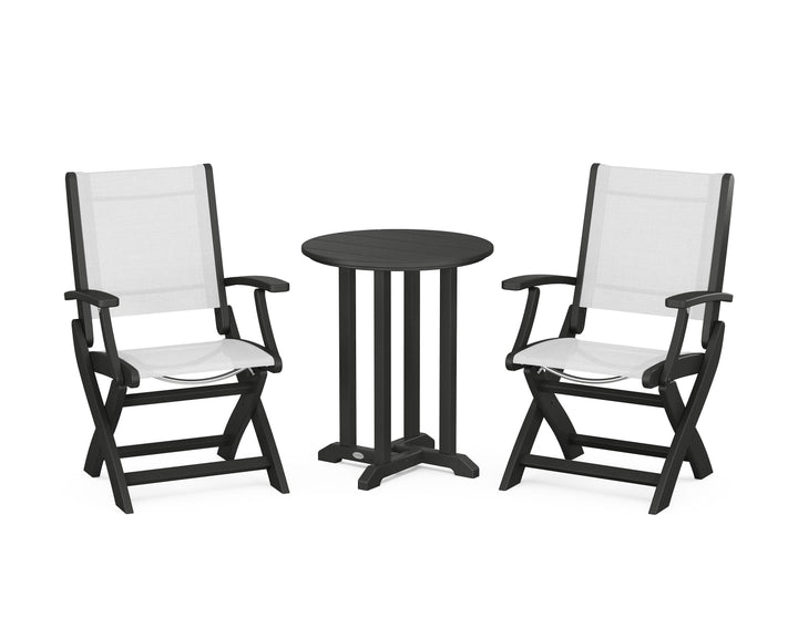 POLYWOOD® Coastal Folding 3-Piece Round Bistro Dining Set