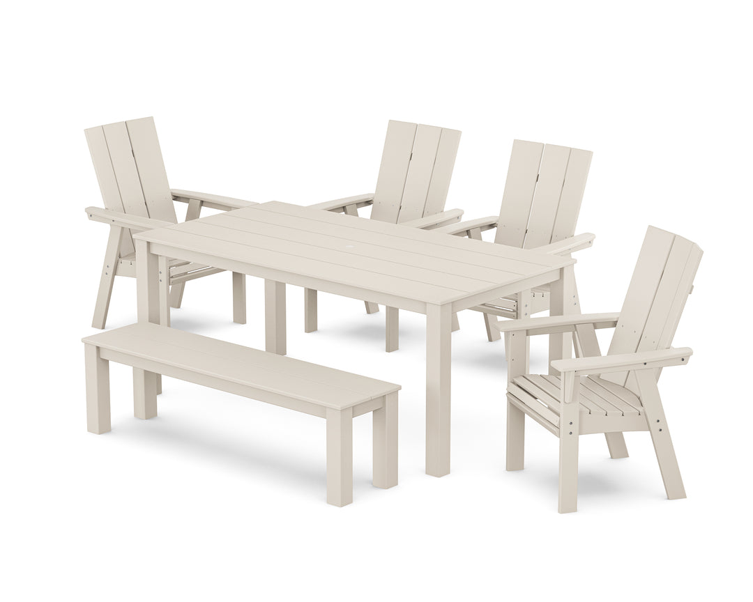 POLYWOOD® Modern Curveback Adirondack 6-Piece Parsons Dining Set with Bench