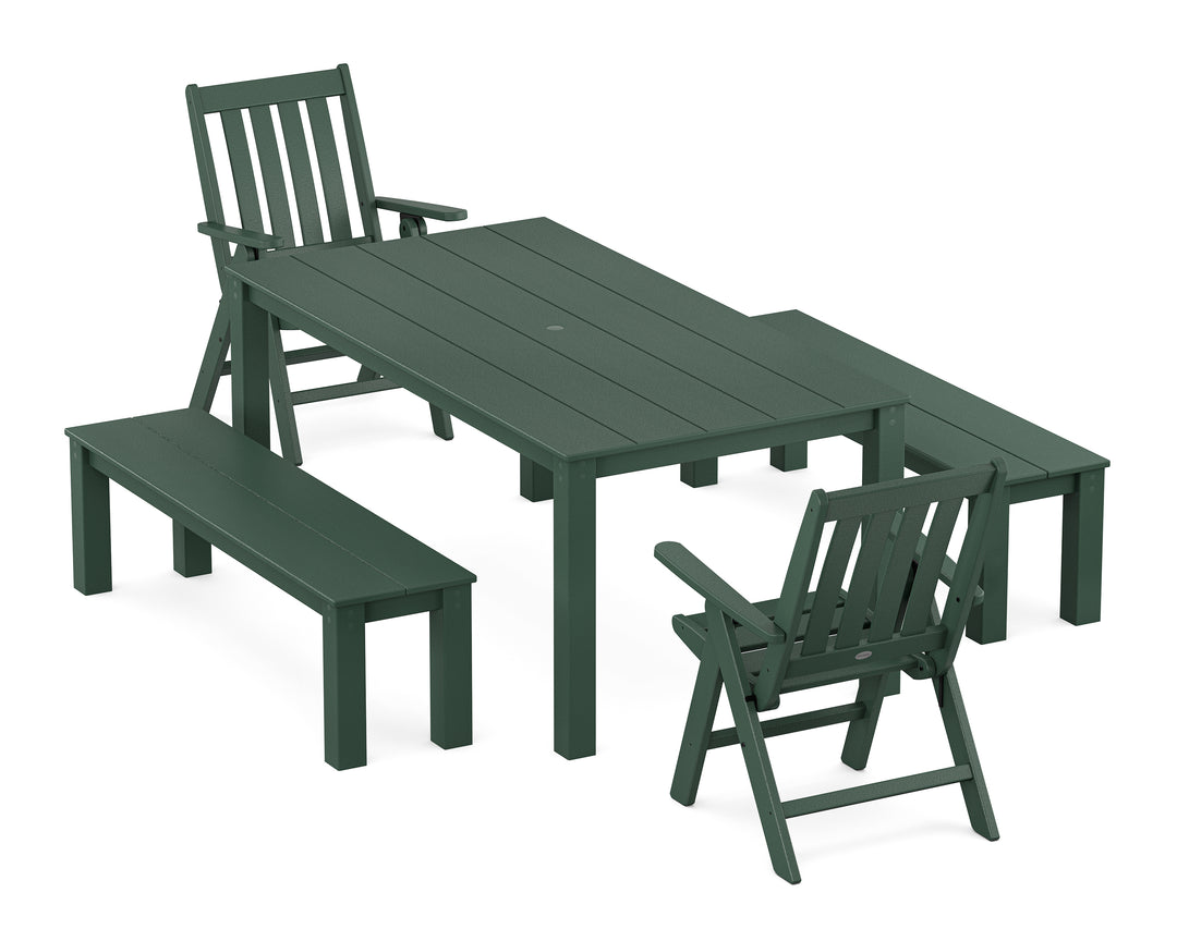 POLYWOOD® Vineyard Folding Chair 5-Piece Parsons Dining Set with Benches