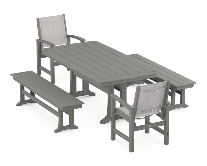 POLYWOOD® Coastal 5-Piece Dining Set with Trestle Legs and Benches