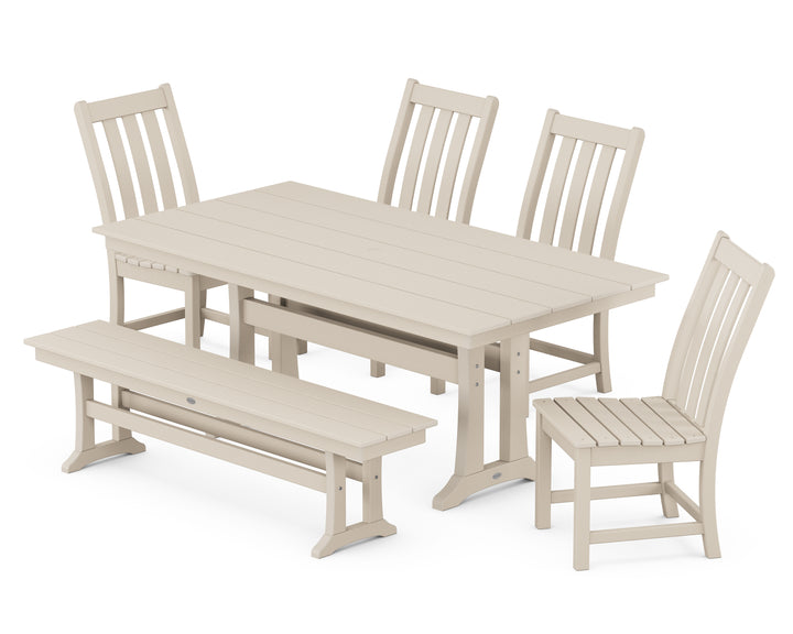 POLYWOOD® Vineyard Side Chair 6-Piece Farmhouse Dining Set with Trestle Legs and Bench