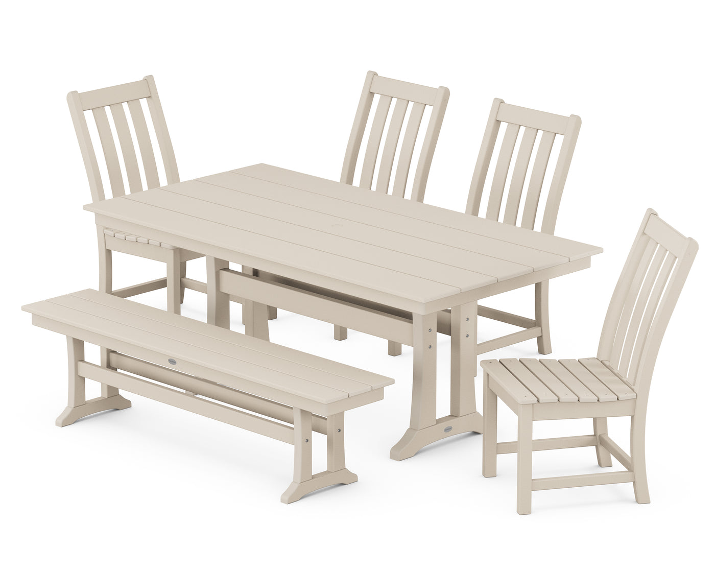 Vineyard Side Chair 6-Piece Farmhouse Dining Set with Trestle Legs and Bench