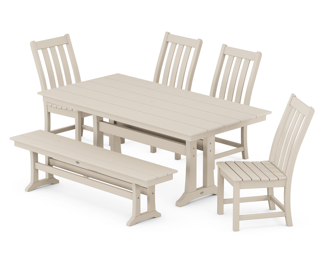 POLYWOOD® Vineyard Side Chair 6-Piece Farmhouse Dining Set with Trestle Legs and Bench