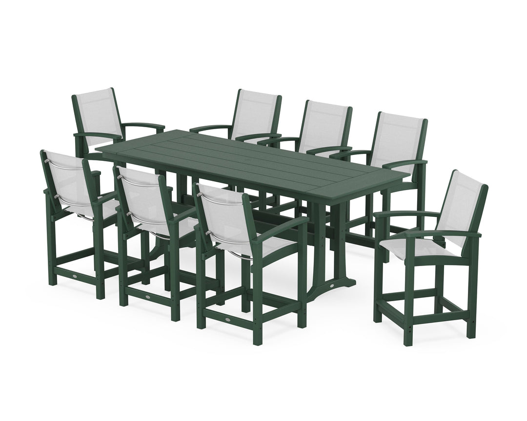 POLYWOOD® Coastal 9-Piece Farmhouse Counter Set with Trestle Legs