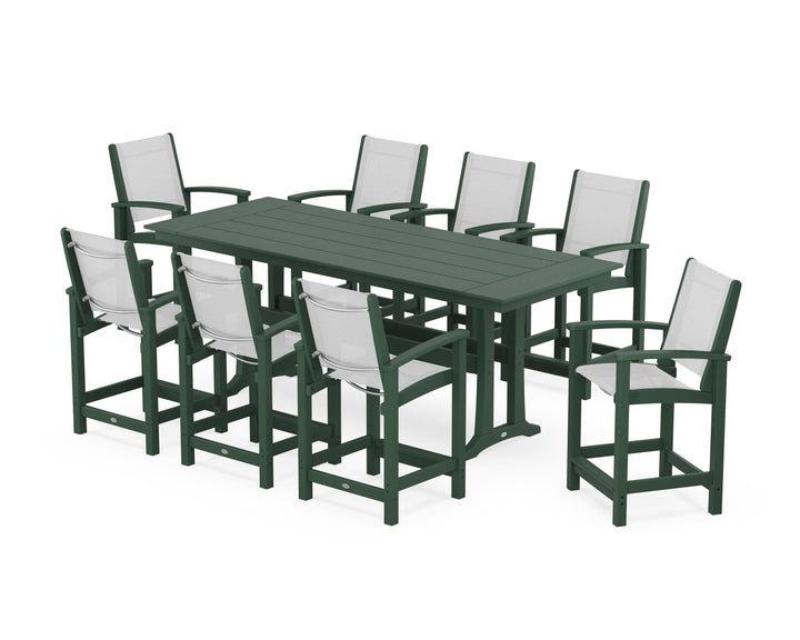 POLYWOOD® Coastal 9-Piece Farmhouse Counter Set with Trestle Legs