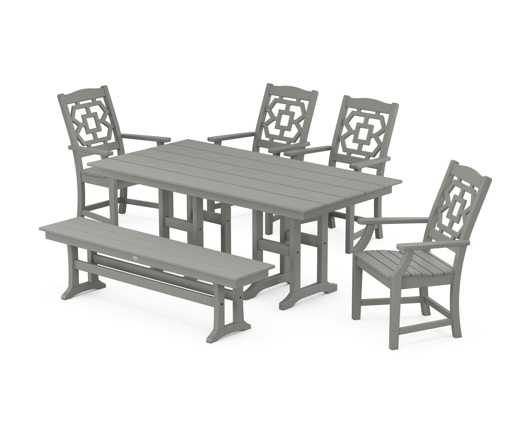 Martha Stewart by POLYWOOD® Chinoiserie 6-Piece Farmhouse Dining Set with Bench