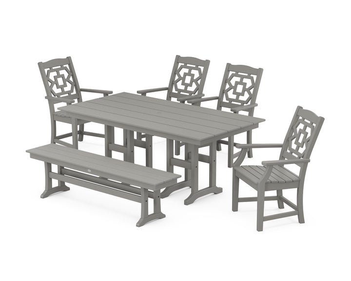 Martha Stewart by POLYWOOD® Chinoiserie 6-Piece Farmhouse Dining Set with Bench