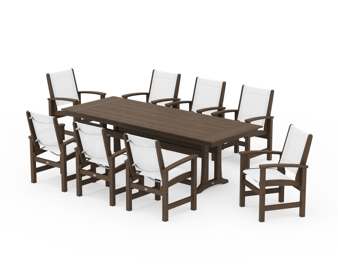 POLYWOOD® Coastal 9-Piece Farmhouse Dining Set with Trestle Legs
