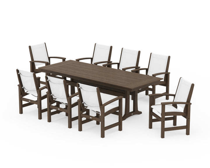 POLYWOOD® Coastal 9-Piece Farmhouse Dining Set with Trestle Legs