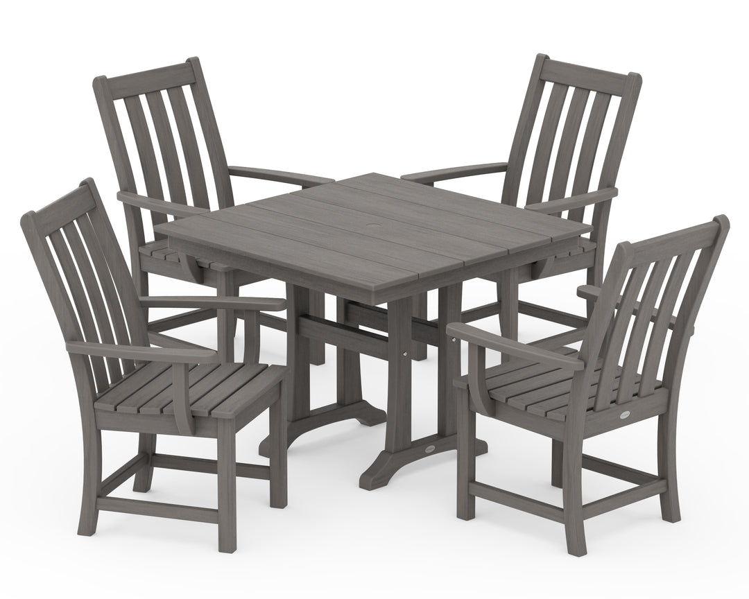 POLYWOOD® Vineyard 5-Piece Farmhouse Trestle Arm Chair Dining Set