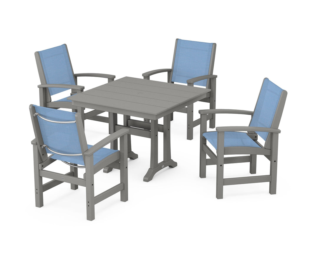 POLYWOOD® Coastal 5-Piece Farmhouse Dining Set With Trestle Legs