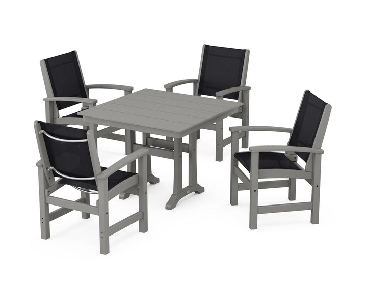 POLYWOOD® Coastal 5-Piece Farmhouse Dining Set With Trestle Legs