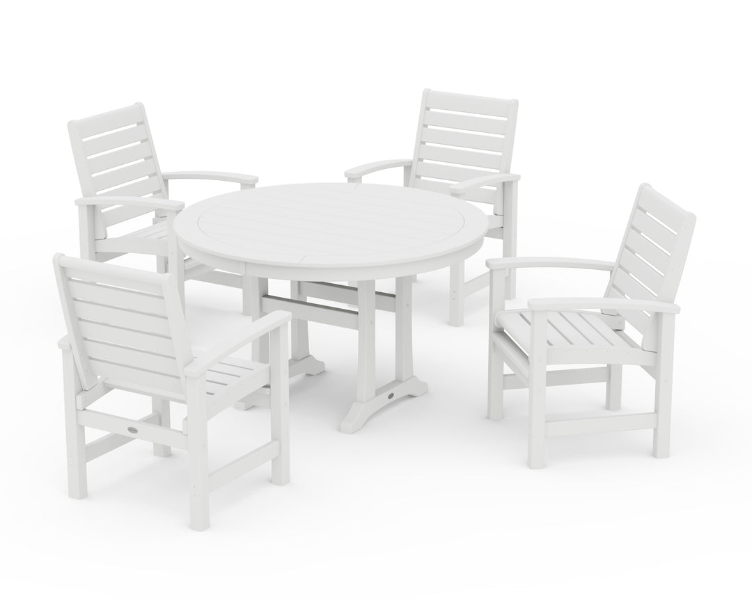 POLYWOOD® Signature 5-Piece Round Dining Set with Trestle Legs
