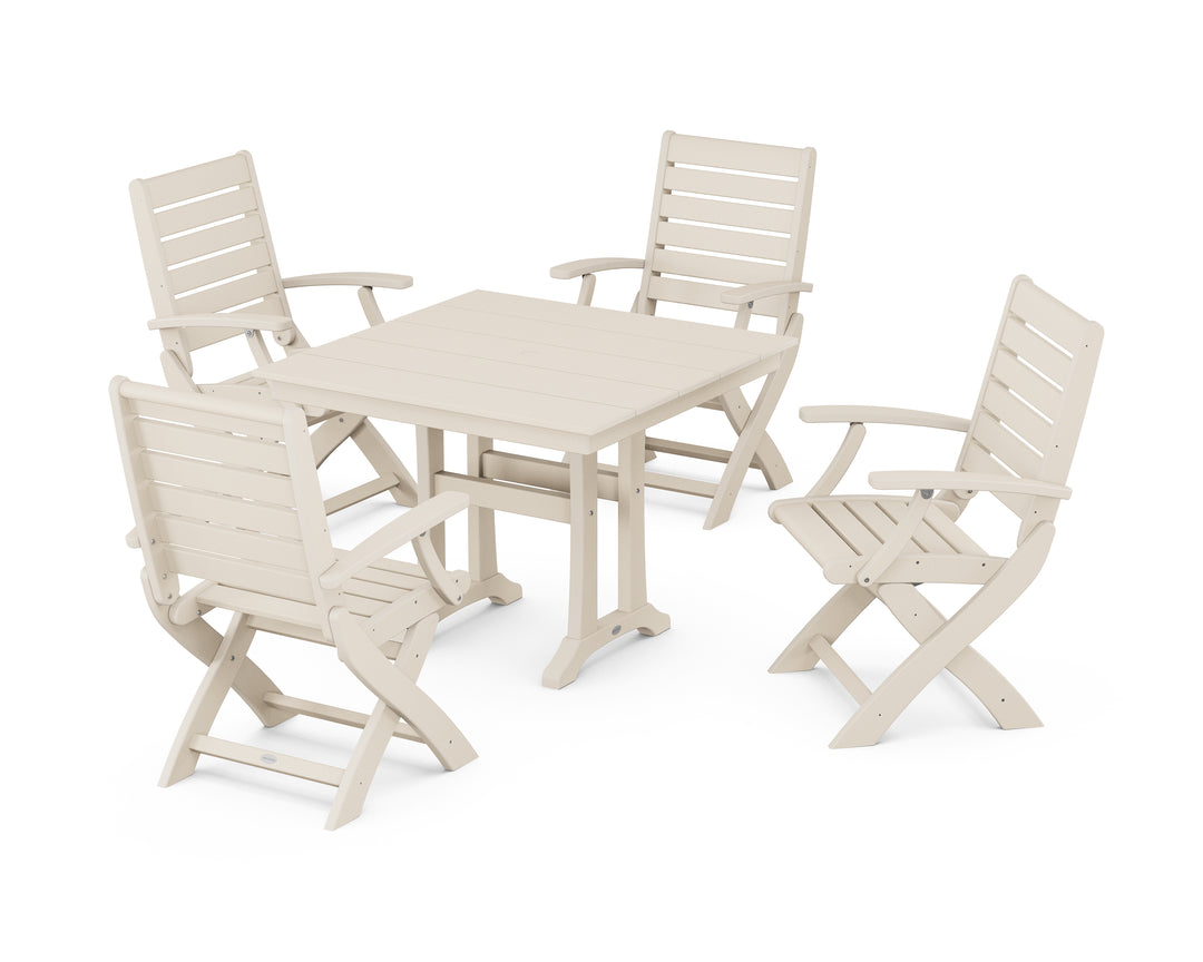 POLYWOOD® Signature Folding Chair 5-Piece Farmhouse Dining Set With Trestle Legs