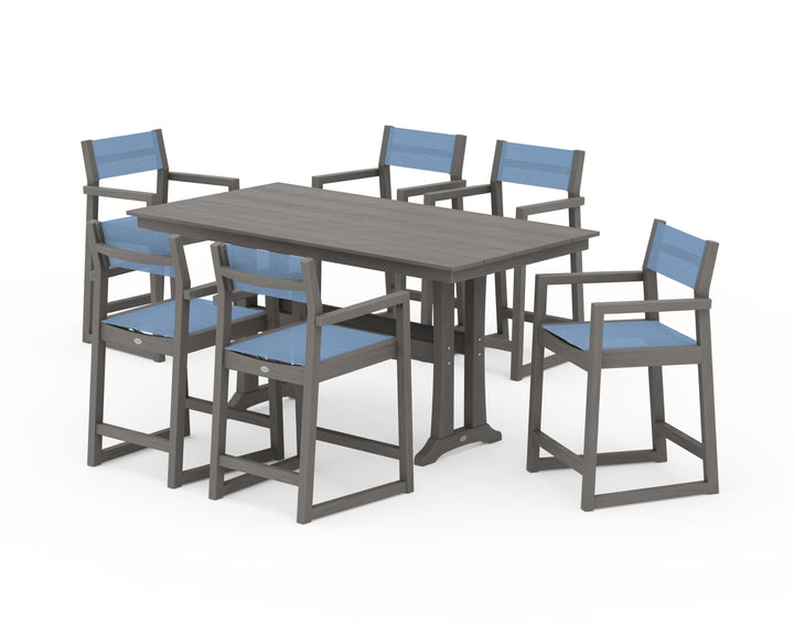 POLYWOOD® EDGE Sling Arm Chair 7-Piece Farmhouse Counter Set with Trestle Legs