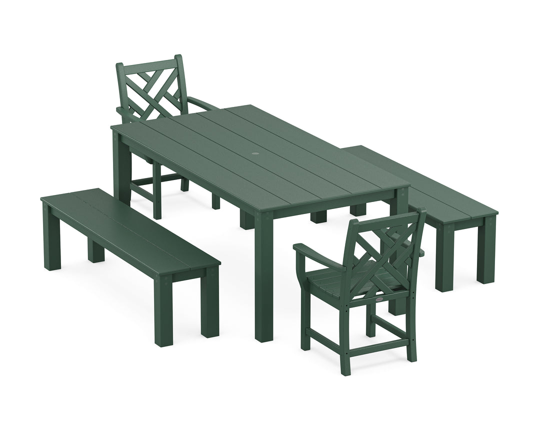POLYWOOD® Chippendale 5-Piece Parsons Dining Set with Benches