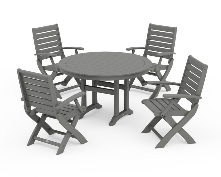 POLYWOOD® Signature Folding Chair 5-Piece Round Dining Set with Trestle Legs