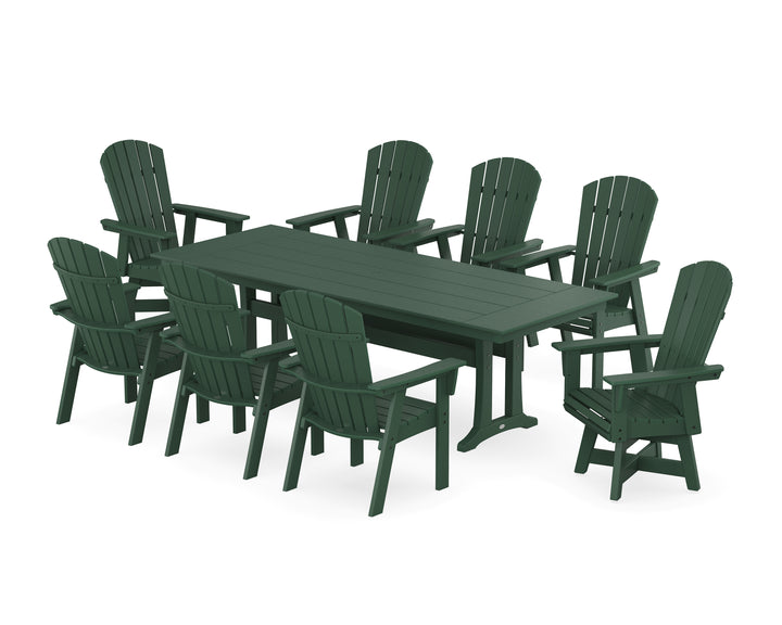 POLYWOOD® Nautical Curveback Adirondack Swivel 9-Piece Farmhouse Dining Set with Trestle Legs