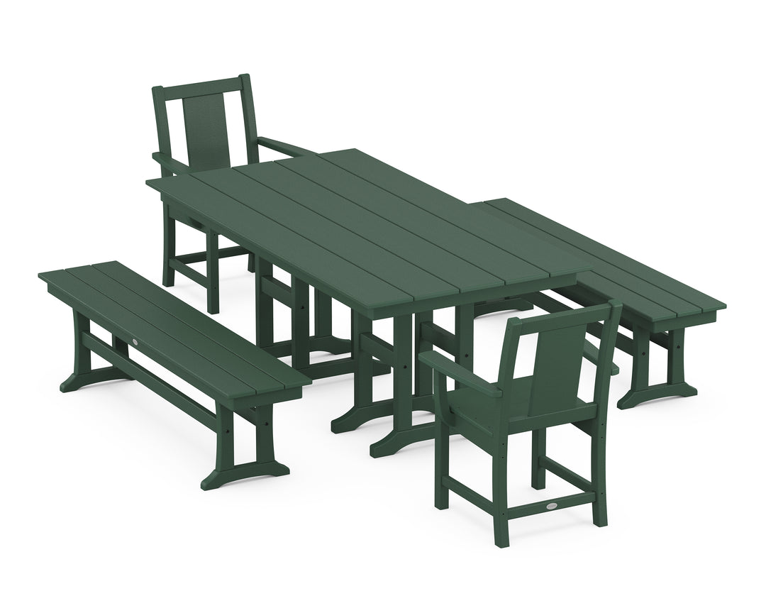 POLYWOOD® Prairie 5-Piece Farmhouse Dining Set with Benches