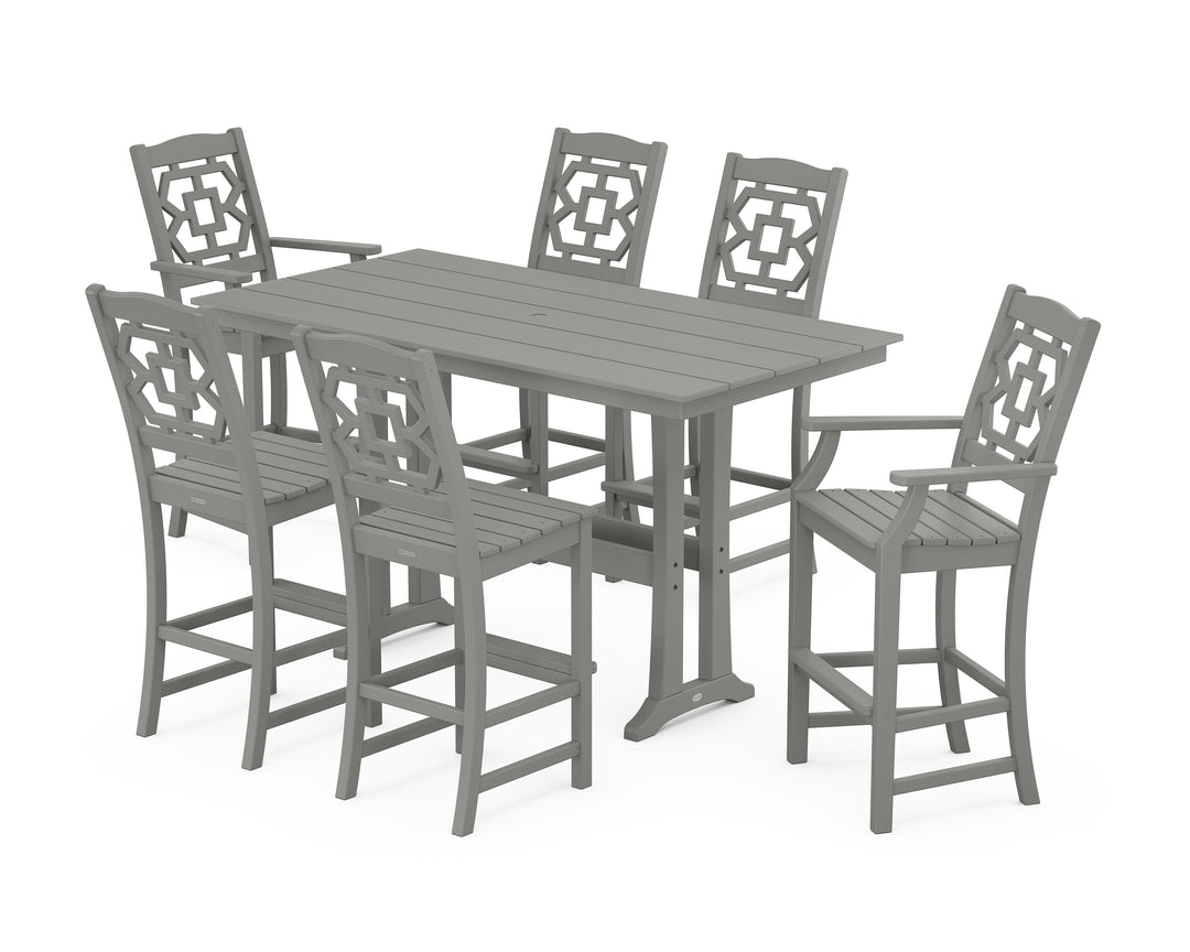 Martha Stewart by POLYWOOD® Chinoiserie 7-Piece Farmhouse Bar Set with Trestle Legs