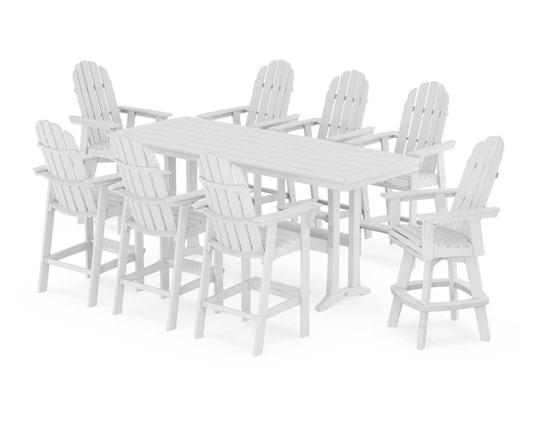 POLYWOOD® Vineyard Curveback Adirondack Swivel 9-Piece Bar Set with Trestle Legs