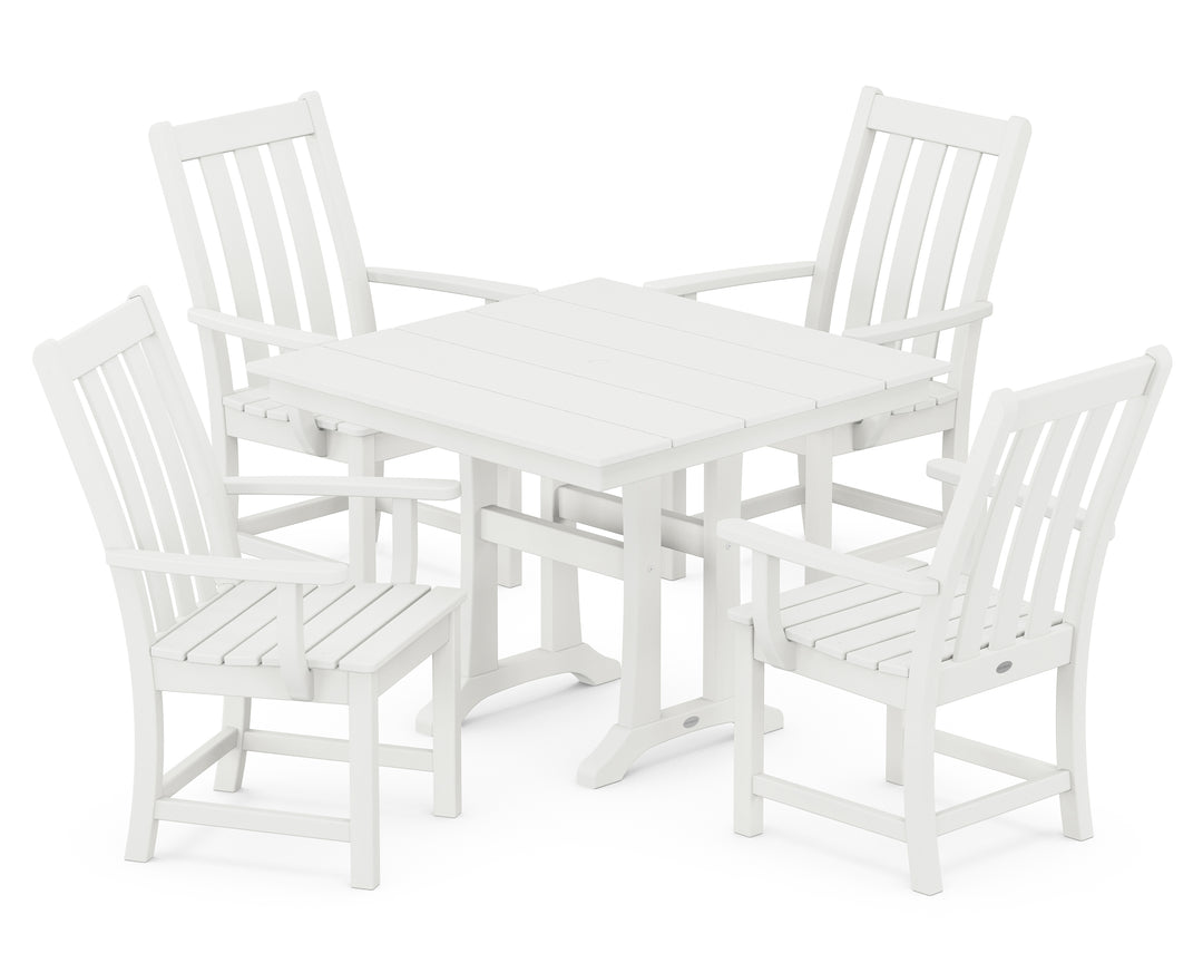 POLYWOOD® Vineyard 5-Piece Farmhouse Trestle Arm Chair Dining Set