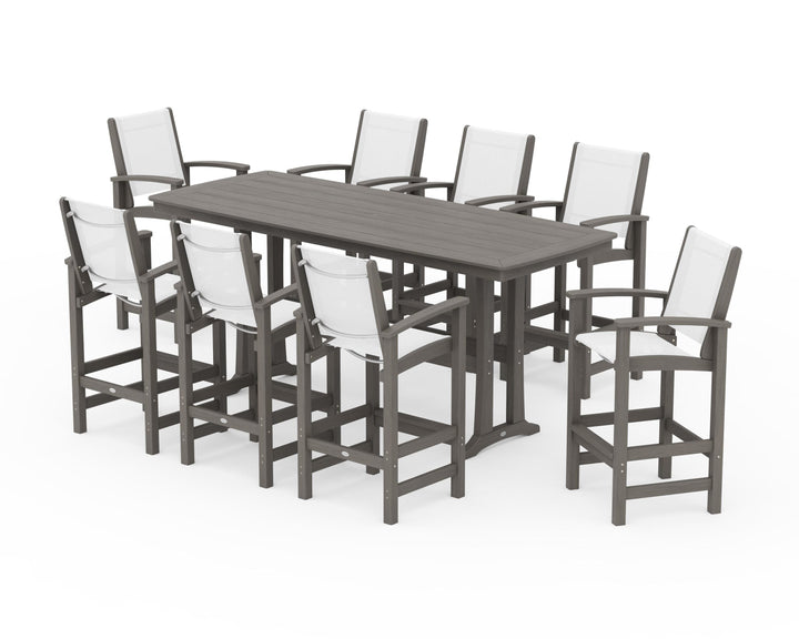 POLYWOOD® Coastal 9-Piece Bar Set with Trestle Legs