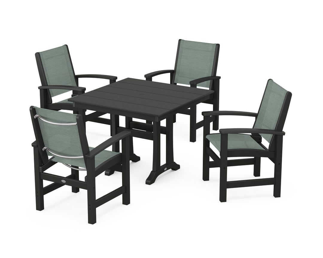 POLYWOOD® Coastal 5-Piece Farmhouse Dining Set With Trestle Legs