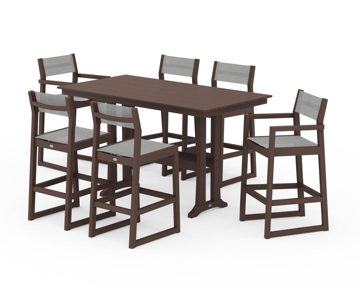 POLYWOOD® EDGE Sling 7-Piece Farmhouse Bar Set with Trestle Legs