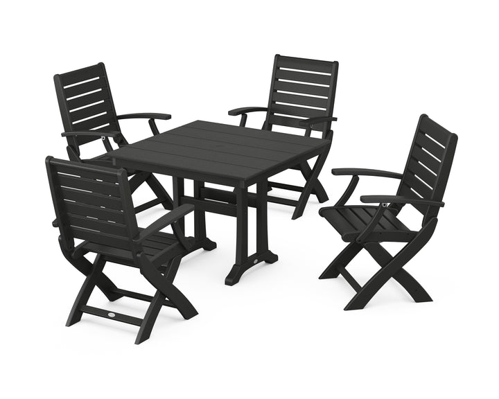 POLYWOOD® Signature Folding Chair 5-Piece Farmhouse Dining Set With Trestle Legs