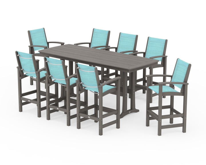 POLYWOOD® Coastal 9-Piece Bar Set with Trestle Legs
