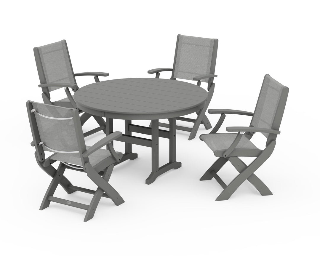 POLYWOOD® Coastal Folding Chair 5-Piece Round Dining Set