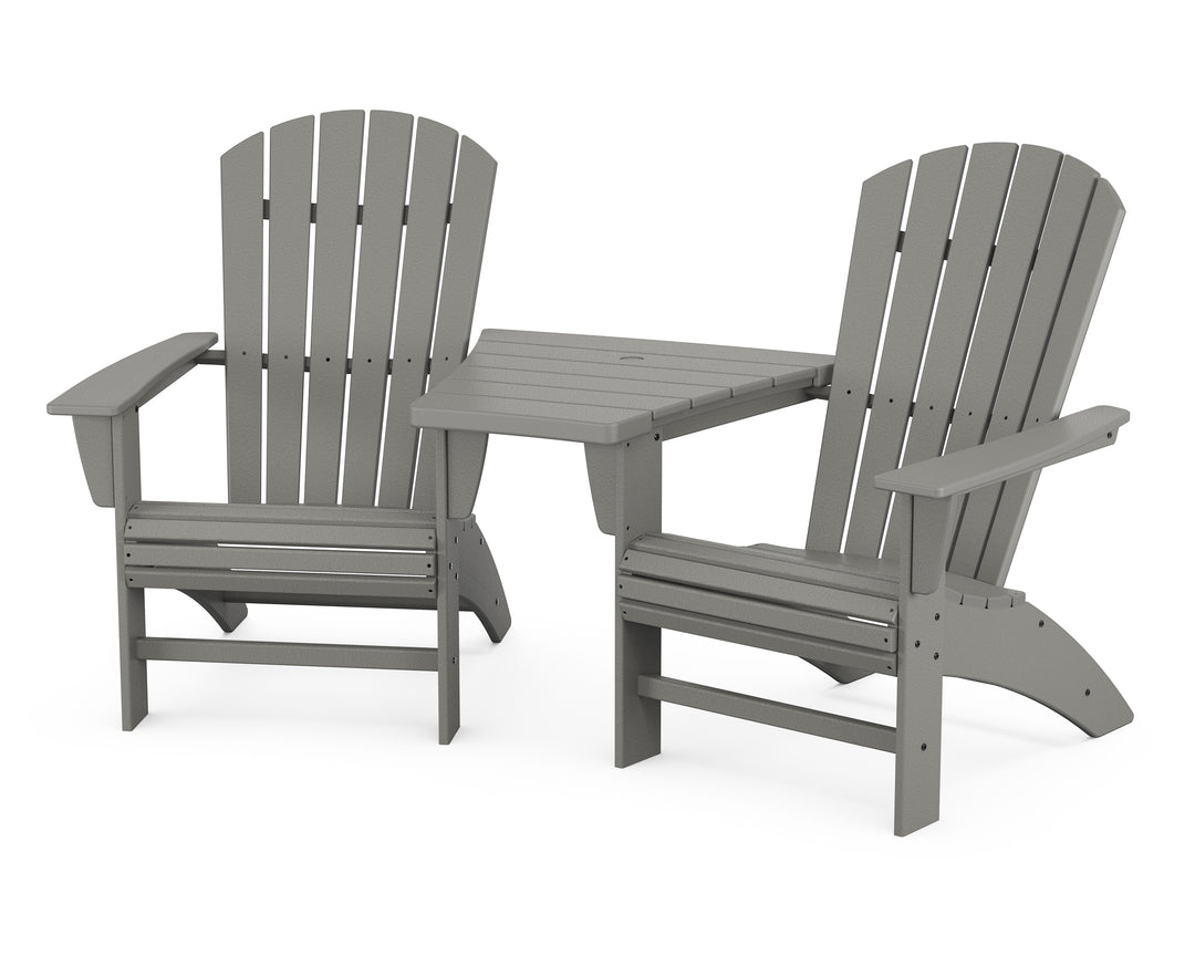 POLYWOOD® Nautical 3-Piece Curveback Adirondack Set with Angled Connecting Table