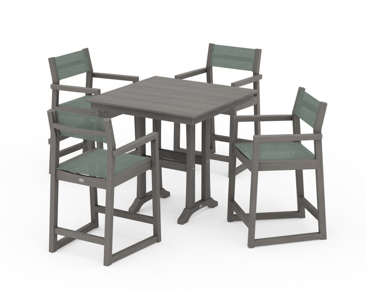 POLYWOOD® EDGE Sling Arm Chair 5-Piece Farmhouse Counter Set with Trestle Legs