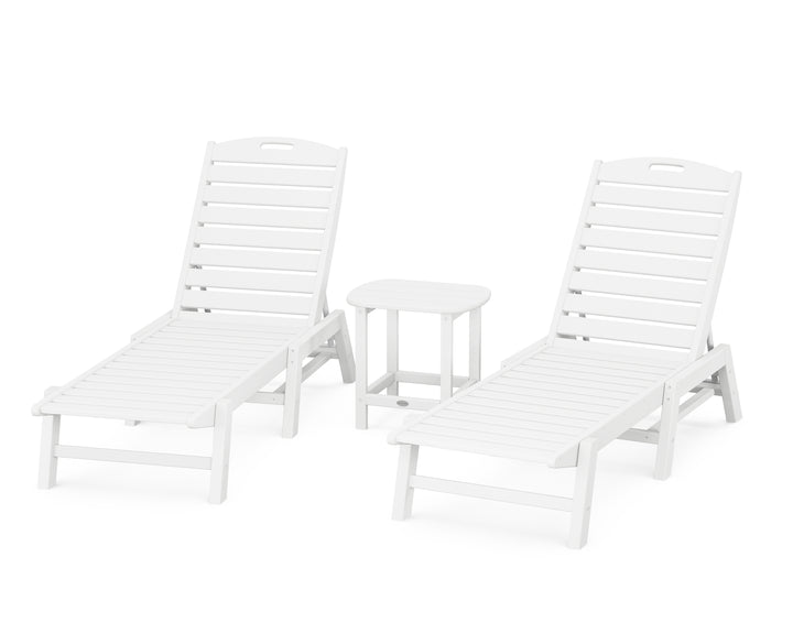 POLYWOOD® Nautical 3-Piece Chaise Lounge Set with South Beach 18" Side Table