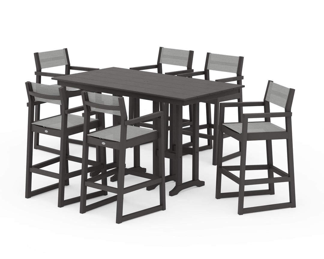 POLYWOOD® EDGE Sling Arm Chair 7-Piece Farmhouse Bar Set