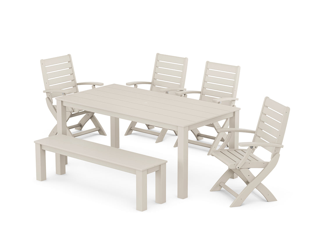 POLYWOOD® Signature Folding Chair 6-Piece Parsons Dining Set with Bench