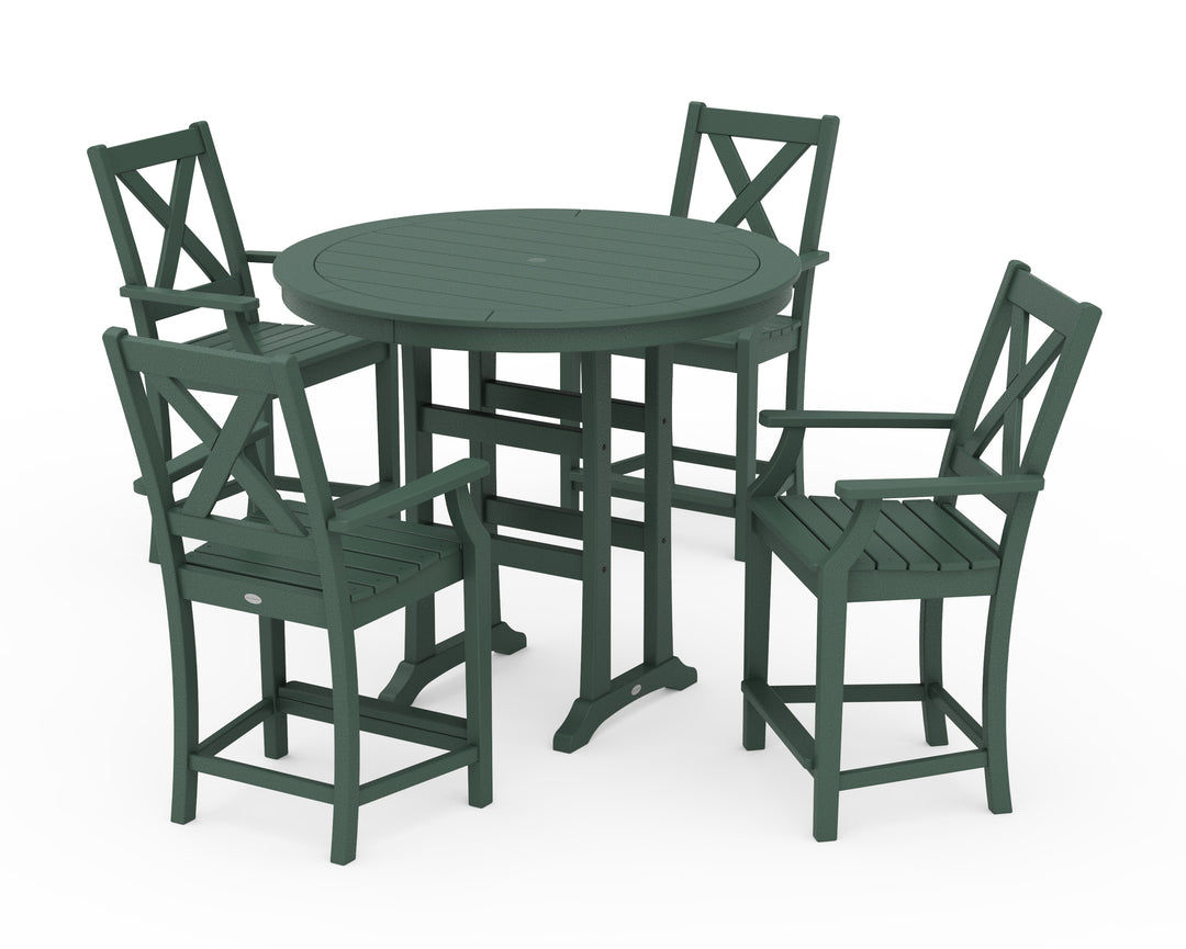 POLYWOOD® Braxton 5-Piece Nautical Trestle Arm Chair Counter Set