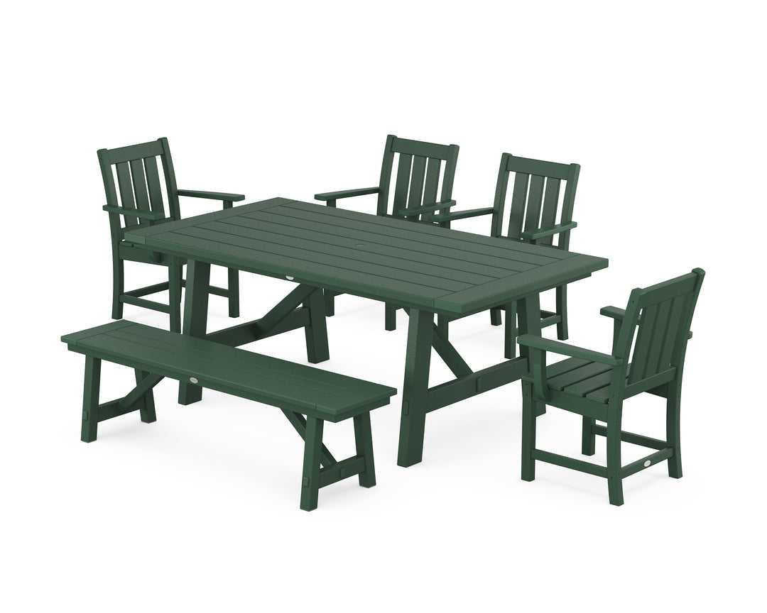 POLYWOOD® Oxford 6-Piece Rustic Farmhouse Dining Set with Bench