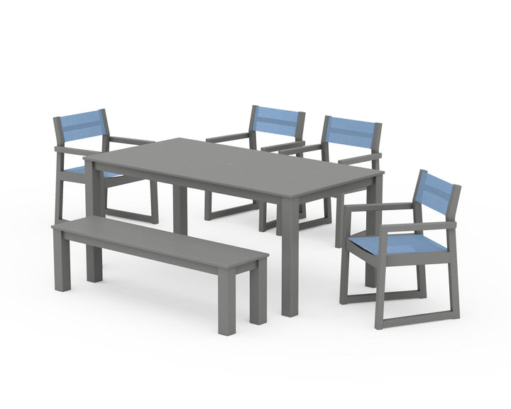POLYWOOD® EDGE Sling Arm Chair 6-Piece Parsons Dining Set with Bench