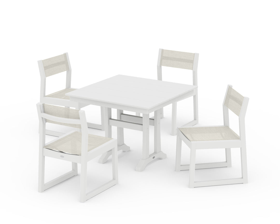 POLYWOOD® EDGE Sling 5-Piece Farmhouse Trestle Side Chair Dining Set