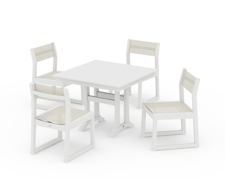 POLYWOOD® EDGE Sling 5-Piece Farmhouse Trestle Side Chair Dining Set
